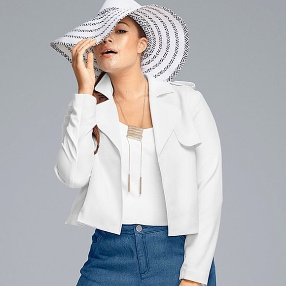 LANE BRYANT White Infinite Stretch Crop Trench Coat Jacket - Picture 1 of 11